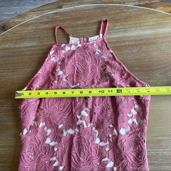 Akira Chicago Black Label High Neck Pink & Nude Lace Body-Con Dress Size Medium - Picture 10 of 14